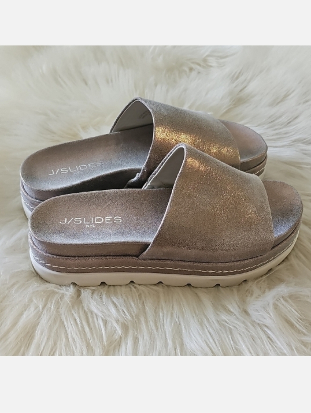 J Slide Bronze Metallic Platform Slide Mules - Picture 3 of 7